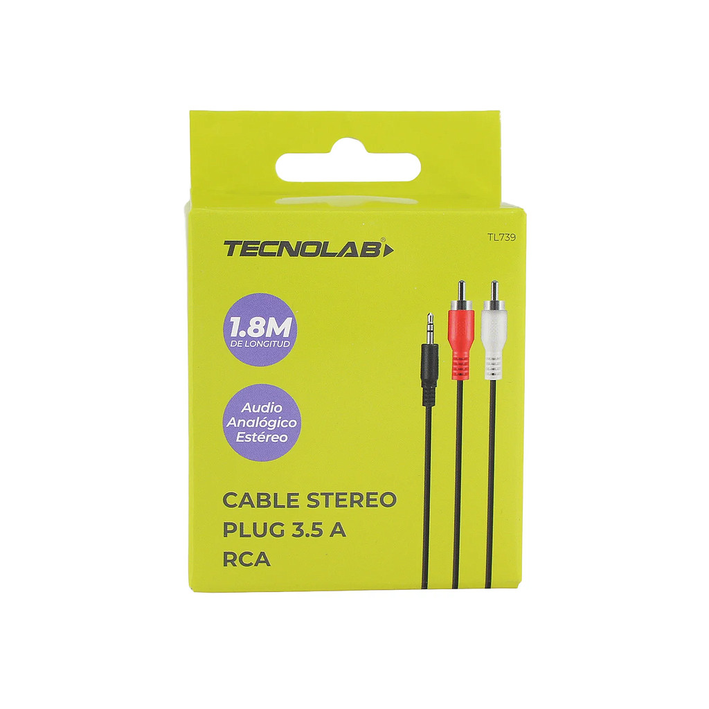 CABLE AUX 3.5MM A 2RCA TECNOLAB 1.8MTS TL739 1