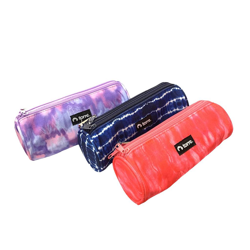 ESTUCHE ESCOLAR TORRE REDONDO TIE DYE MIX COLORES 20X8X8 CM 1
