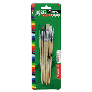 SET 6 PINCELES TORRE MIXTOS N° 4-6-8 REDONDOS N° 2-6-10 PLANOS
