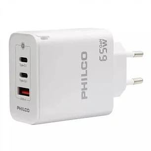CARGADOR DE CELULAR PHILCO CARGA RAPIDA DE 65W USB A Y TIPO C