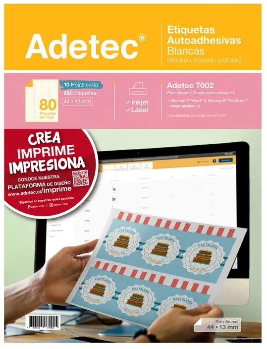ETIQUETA LASER INK-JET ADETEC 44 x 13 mm 10 Hjs 1