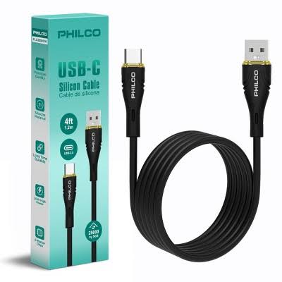 CABLE DE SILICONA PHILCO USB 2.0 A TIPO C / 1.2 MTS FLC2608CB NEGRO 1