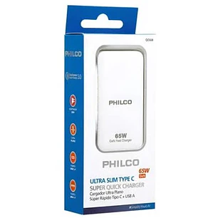 CARGADOR DE CELULAR PHILCO ULTRA PLANO CARGA RAPIDA CON TIPO C/ A USB A / 65W QC668
