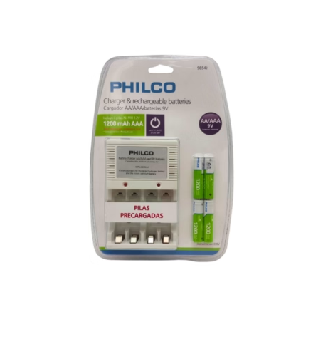 CARGADOR DE PILAS PHILCO C/4 PILAS AAA 120000mAh PRECARGADAS 1