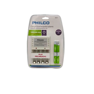 CARGADOR DE PILAS PHILCO C/4 PILAS AAA 120000mAh PRECARGADAS