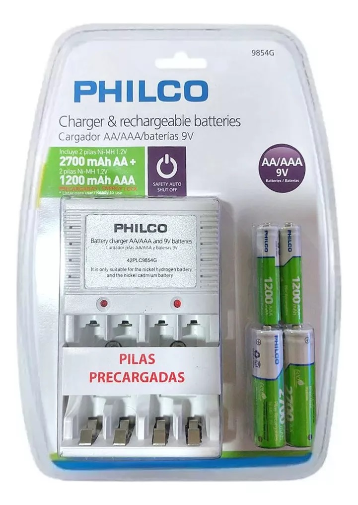 CARGADOR DE PILAS PHILCO INCLUYE 2 PILAS AAA Y 2 PILAS AA 1