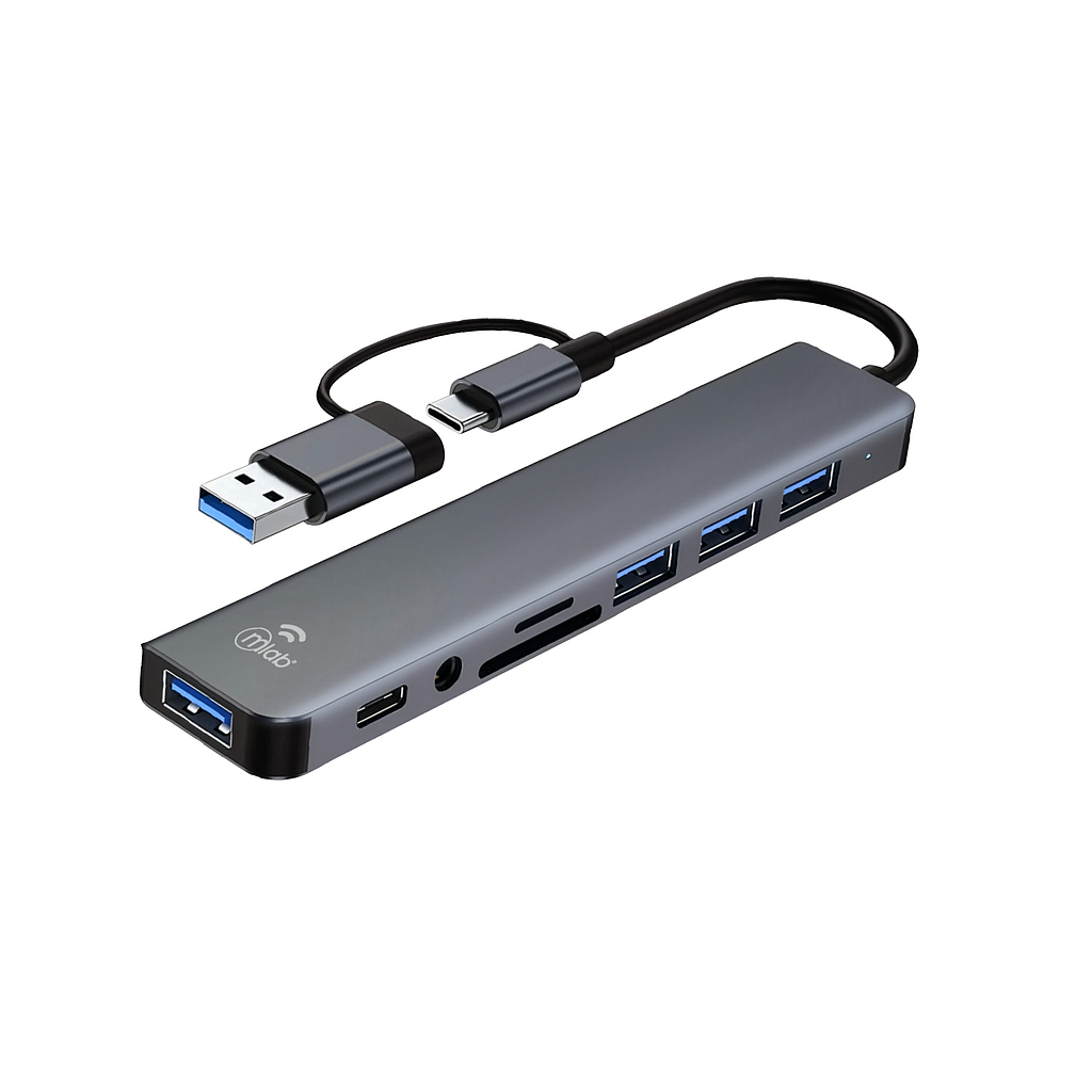 HUB USB-C 8 EN 1 MICROLAB TIPO-C A USB-C/AUX/1USB3.0/2.0/MICRO SD/SD 1
