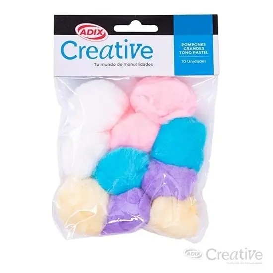 POMPON ADIX CREATIVE COLOR PASTEL GRANDE 10 UNIDADES 1