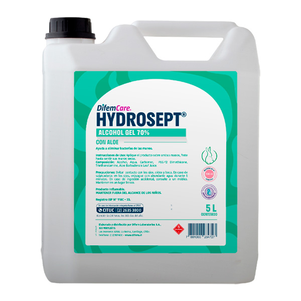 ALCOHOL GEL HYDROSEPT DIFEM 70° ALOE 5 LTS 1