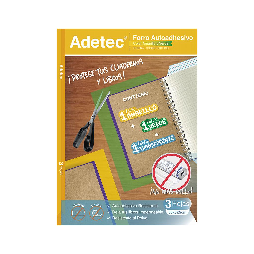 FORRO AUTOADHESIVO ADETEC PARA CUADERNOS TRANSP. AMARILLO Y VERDE 3Hjs 50x37,5cms ( DESC. ) 1