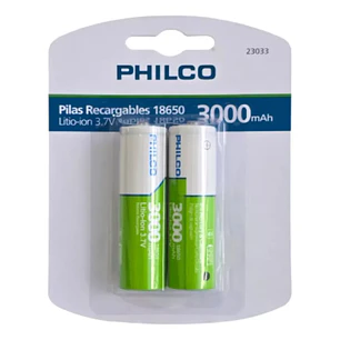BLISTER PILAS RECARGABLES 18650 PHILCO LITIO-ION 3.7Vx2 3000mAh