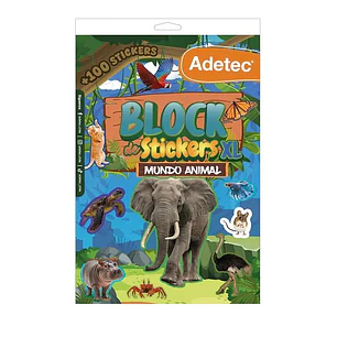 BLOCK DE STICKERS XL ADETEC MUNDO ANIMAL 4HJS. + 100 STICKERS