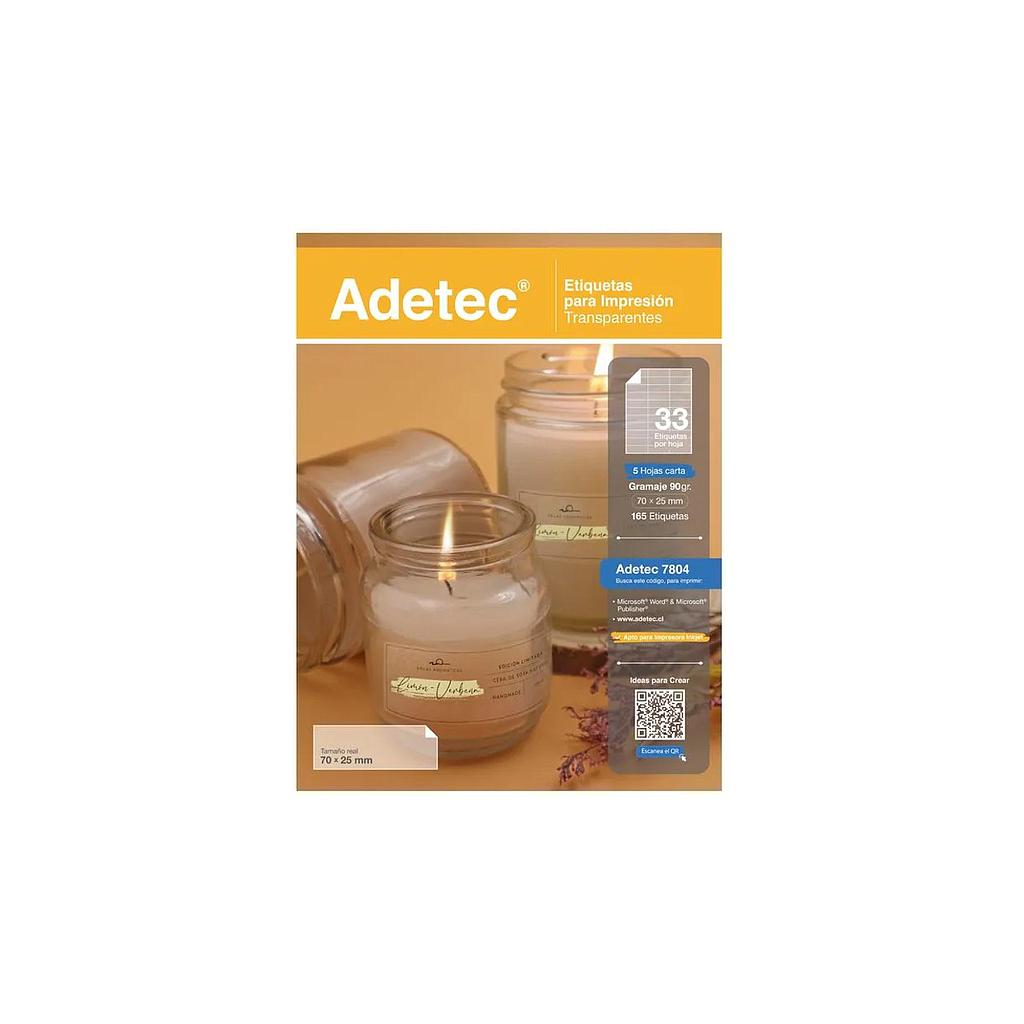 ETIQUETA ADETEC LASER INkJET CARTA TRANSP. 70X25mm 5 Hjs. 1