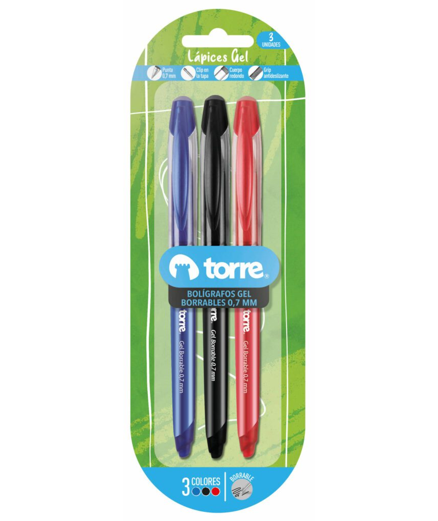 SET BOLIGRAFO TORRE GEL 0.7MM BORRABLE 3 COLORES 1
