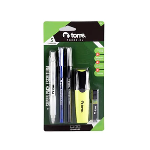 SET SUPER PACK TORRE LÁPIZ PASTA AZUL/NEGRO+PORTAMINA 0.7+REPTO MINAS+DESTACADOR