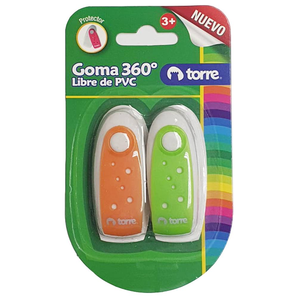BLISTER GOMA DE BORRAR TORRE C/PROTECTOR 360°  2 UNID. 1