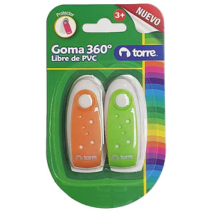 BLISTER GOMA DE BORRAR TORRE C/PROTECTOR 360°  2 UNID.