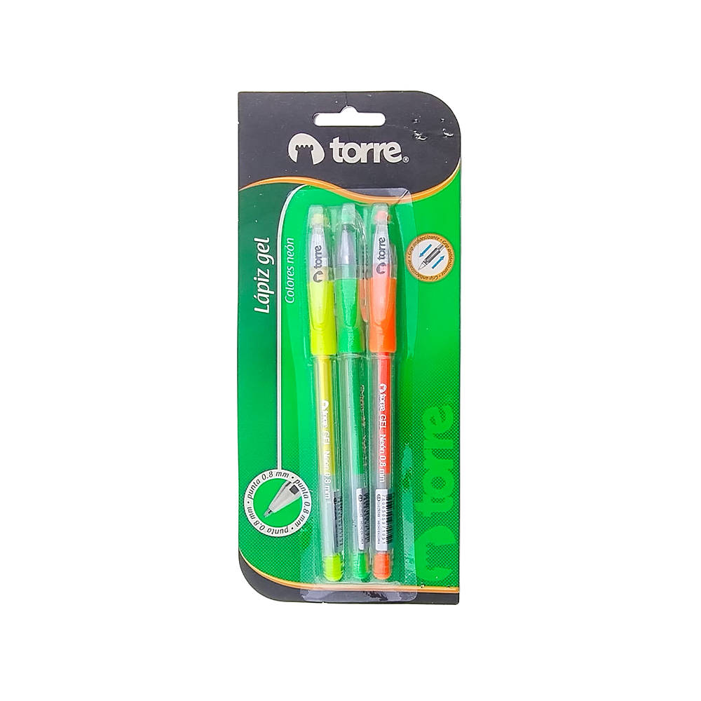 SET BOLIGRAFO TORRE GEL 0.8MM NEON 3 COLORES 1