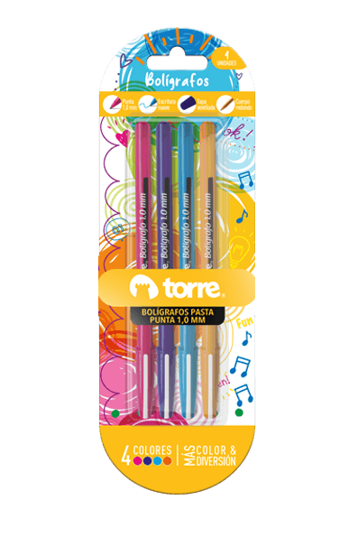 SET BOLIGRAFOS PASTA TORRE 1.0MM  4 COLORES 1