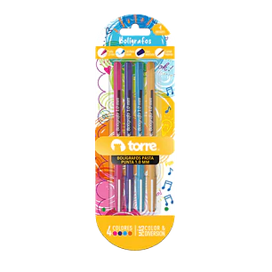 SET BOLIGRAFOS PASTA TORRE 1.0MM  4 COLORES