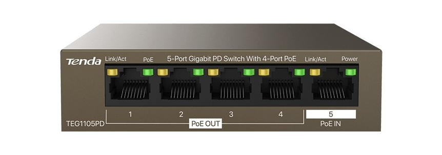 SWITCH 5 PUERTO GIGABIT 4 POE TENDA  TEG1105PD  1