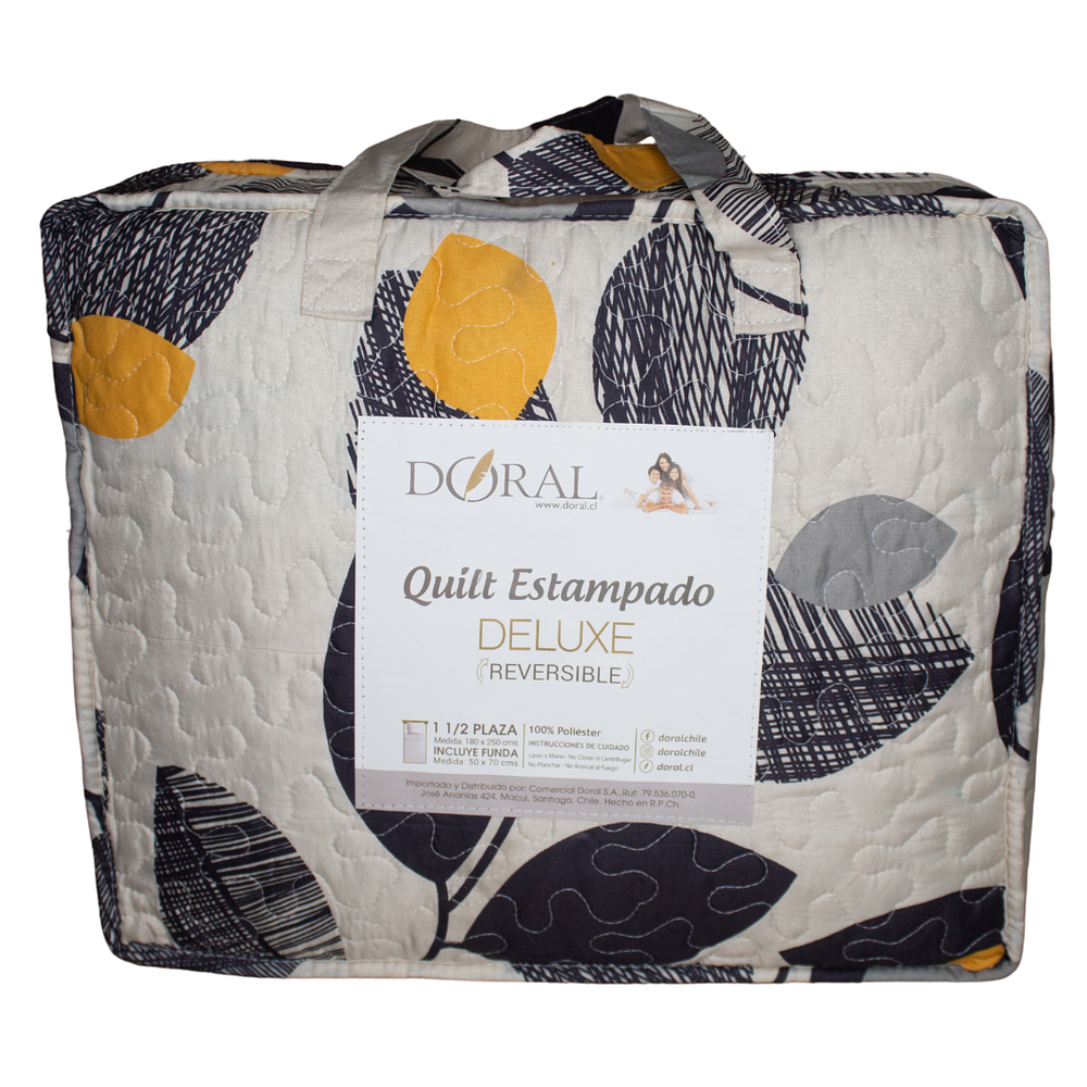 Quilt 1,5 plazas Estampado Deluxe Reversible Doral d3