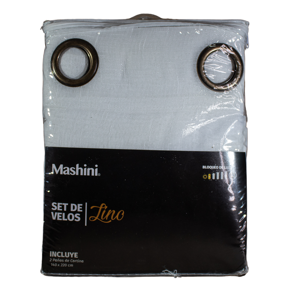 Visillos de Lino 2 paños Blanco Argolla Mashini