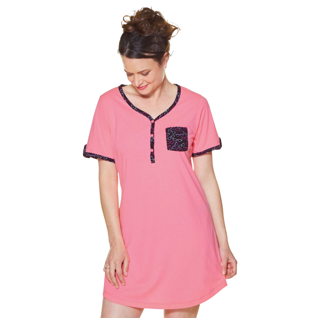 Pijama Mujer Camisola Beckil Lentes Coral Intenso