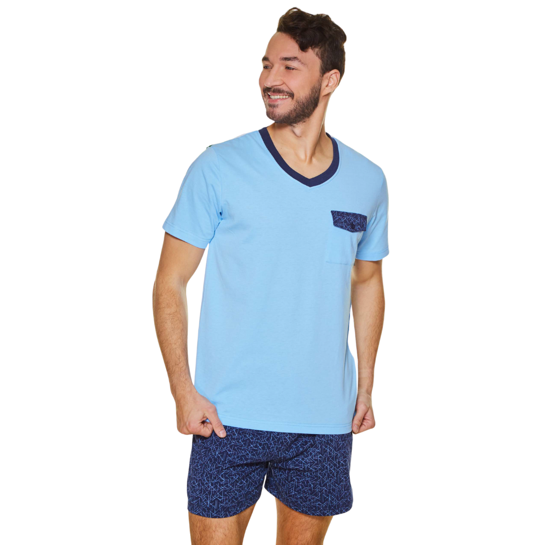 Pijama Hombre Corto Beckil 3115 Celeste / Azul