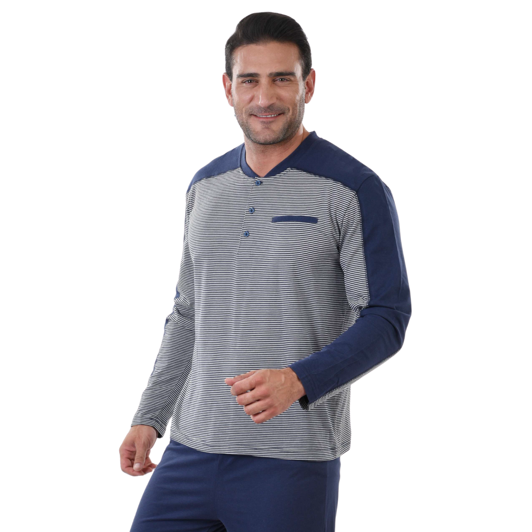 Pijama Hombre Largo Beckil Azul Listado 3093