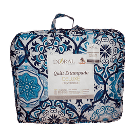 Quilt 1,5 plazas Estampado Deluxe Reversible Doral d5