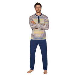 Pijama Hombre Algodón Gamuza Beckil Azul Listado