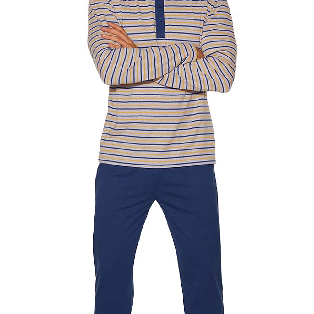 Pijama Hombre Algodón Gamuza Beckil Azul Listado
