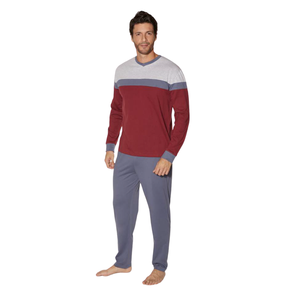 Pijama Hombre Algodón Jersey Largo Burdeo