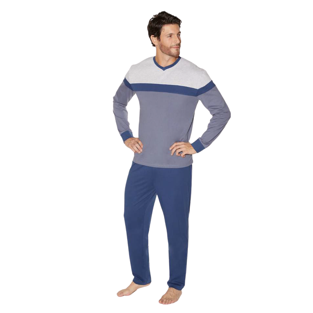 Pijama Hombre Algodón Jersey Largo Azul