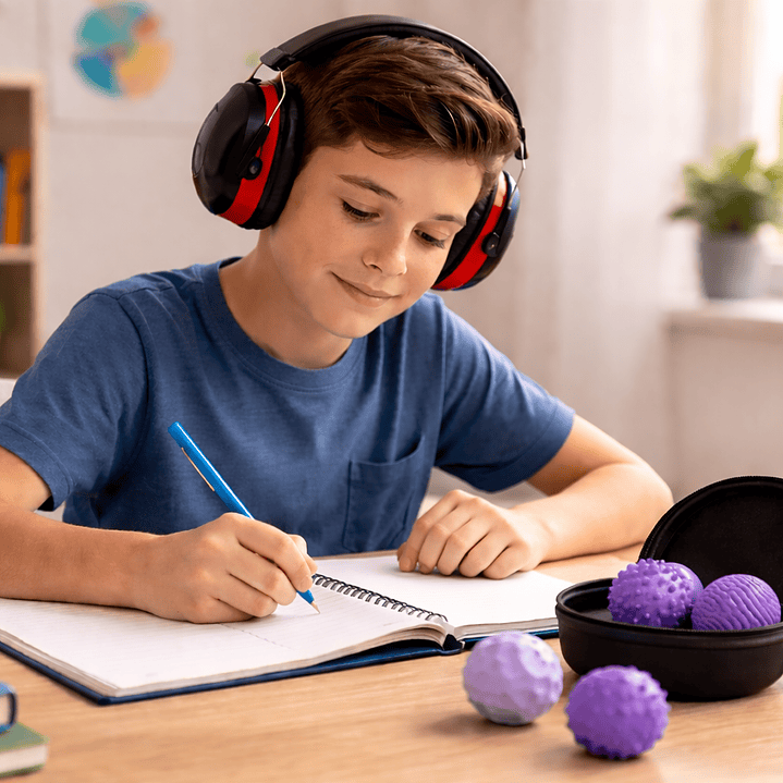 Kit Regulación Auditiva y Foco | Audífonos 34 dB + Bolas Sensoriales 5