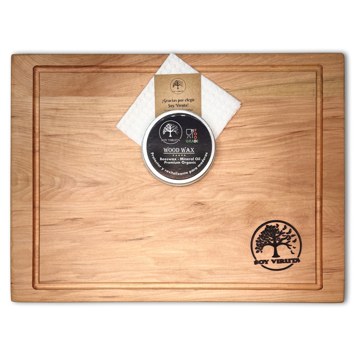 Tabla Parrillera Premium En Madera De Lenga + Cera De Abejas Wood Wax Para Mantenimiento