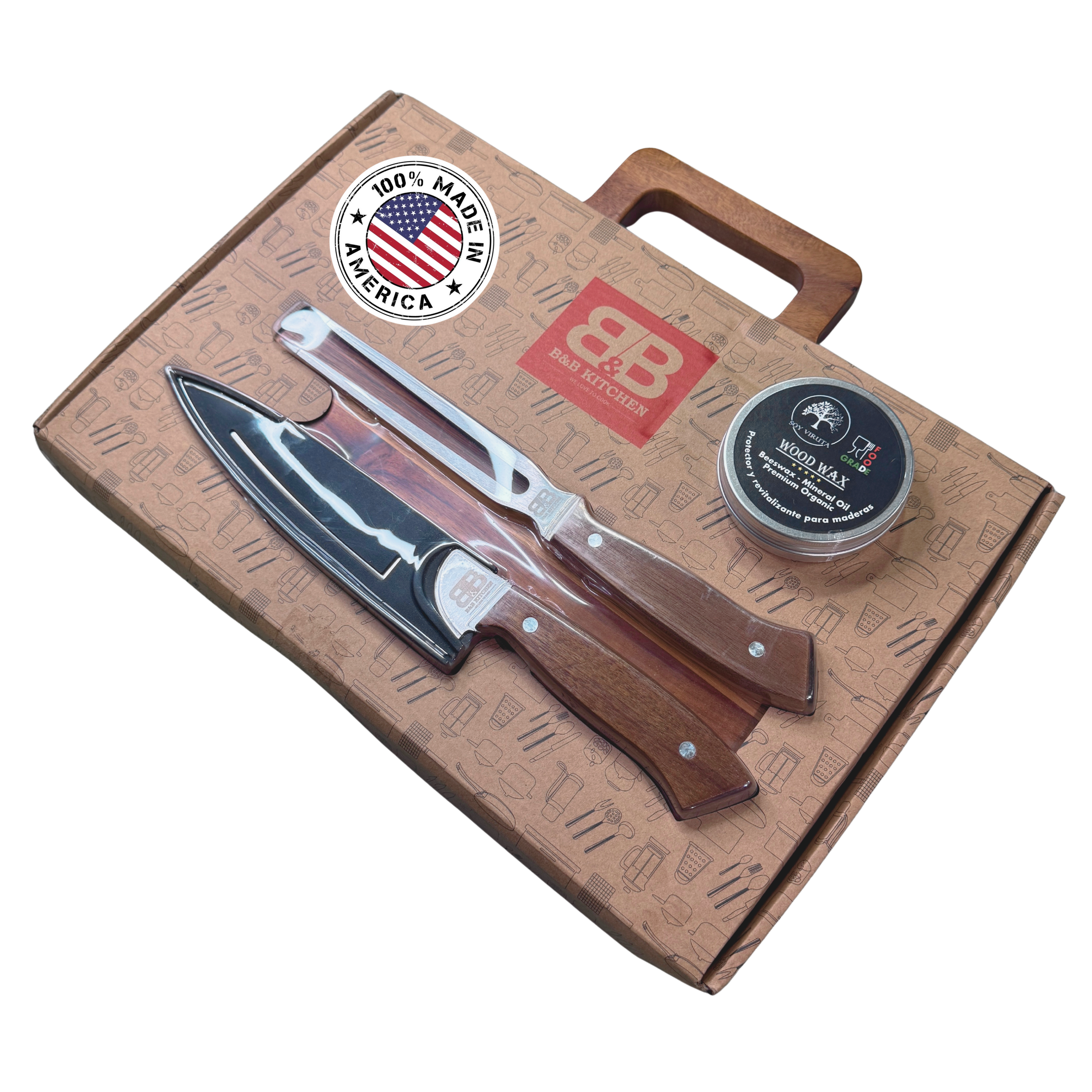 Set Parrillero Tabla + Cuchillo Y Pincho Santo Asado Para Parrilla