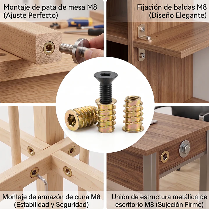 Set de 10, 50, 100 Insertos Tuerca de Encastre M8x20 para Madera y Muebles 2