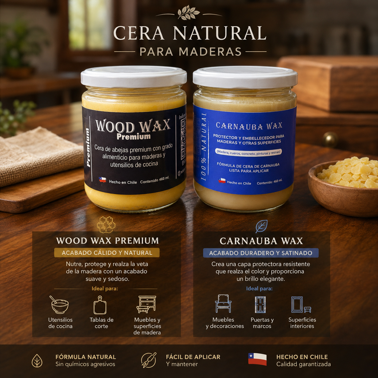 Cera de Abejas 460ml + Cera Carnauba 460ml