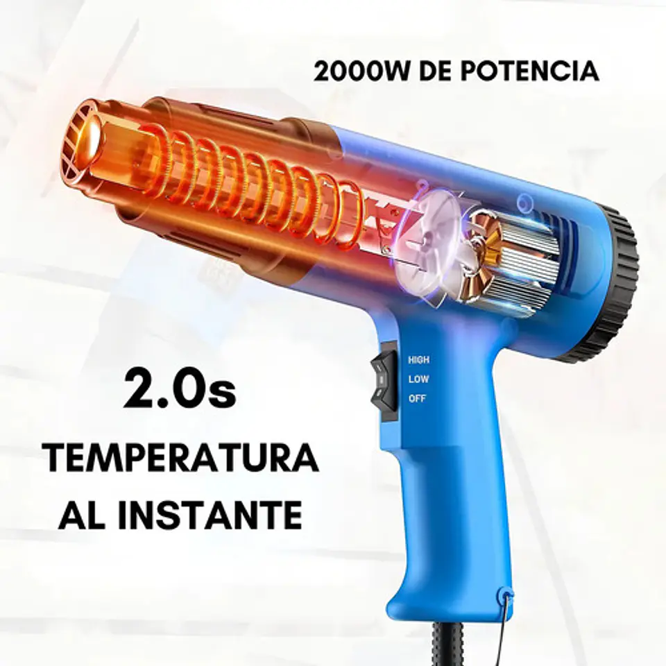 Pistola De Calor Aire Caliente 2000w 300-520 °c Magicstore Azul 7