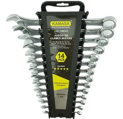 Set De Llaves Punta Y Corona Kamasa De 14 Piezas, De Acero Cromo-vanadio Plateado