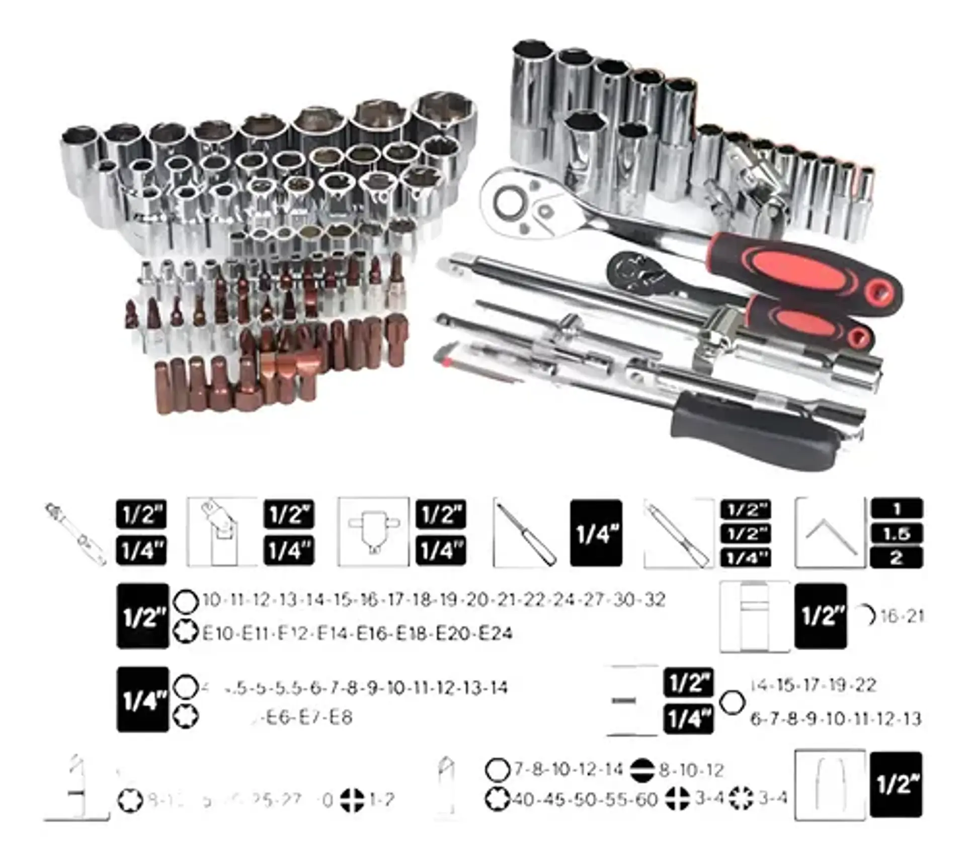 Juego De Dados Y Llaves Crique Osmao 108 Piezas Acero Cromado Con Maleta Negro 7