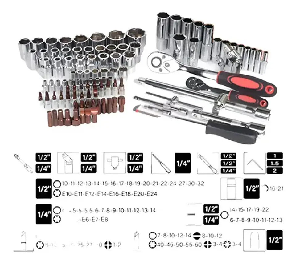 Juego De Dados Y Llaves Crique Osmao 108 Piezas Acero Cromado Con Maleta Negro 7