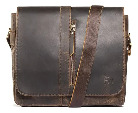 Bolso De Cuero Grueso Genuino Café Tipo Maletín Franz Mossi Color Marrón Oscuro