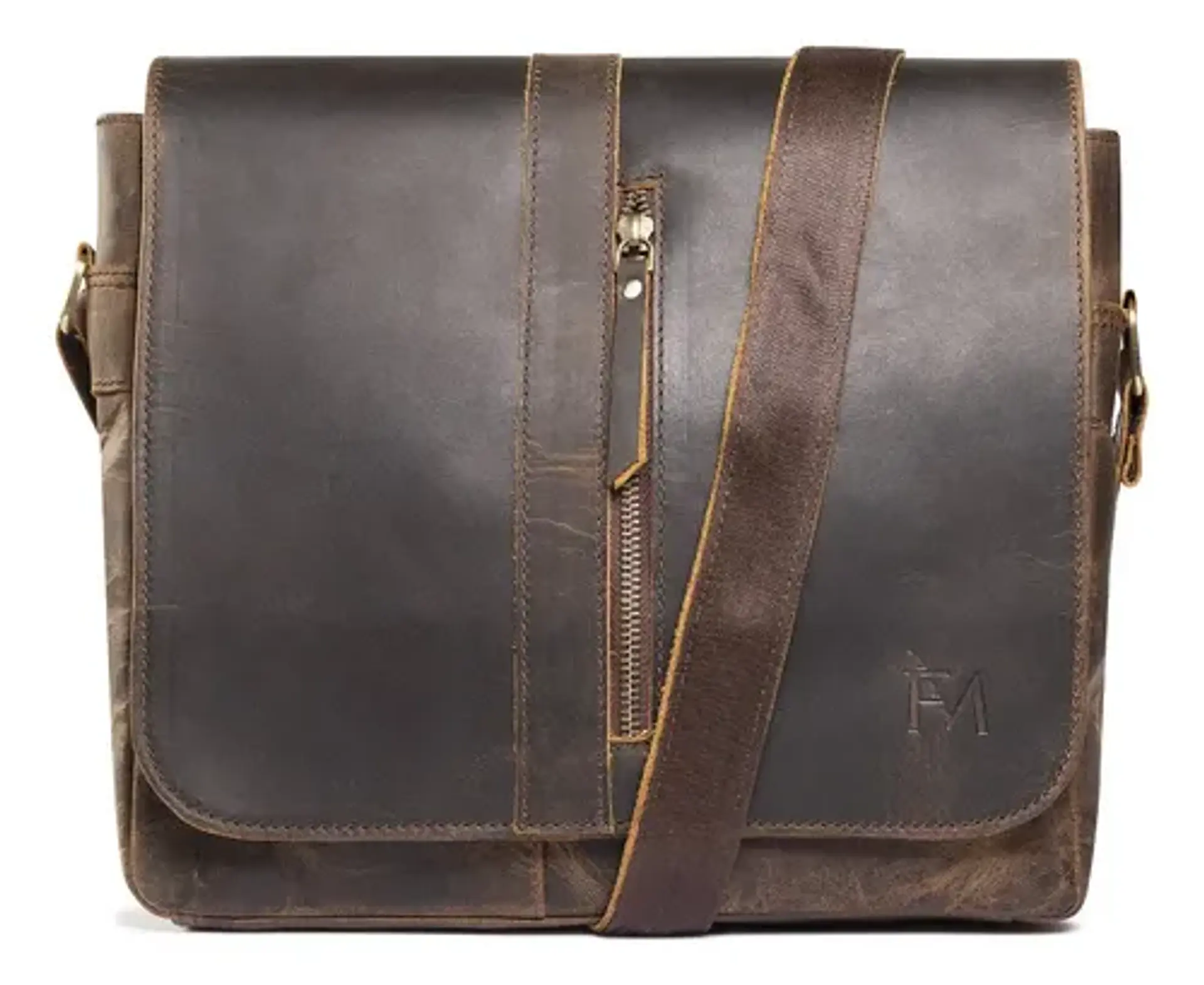 Bolso De Cuero Grueso Genuino Café Tipo Maletín Franz Mossi Color Marrón Oscuro 1