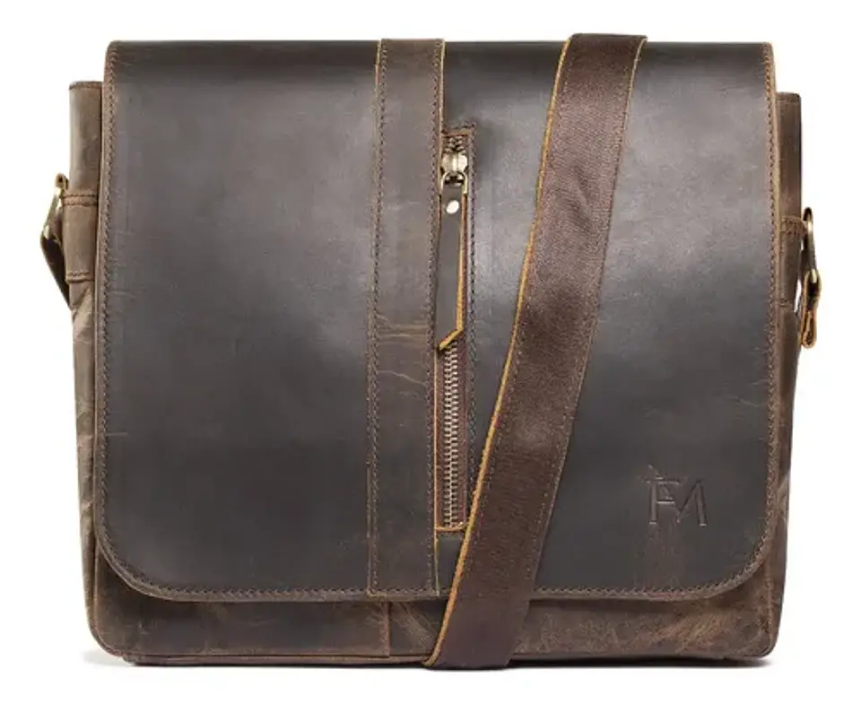 Bolso De Cuero Grueso Genuino Café Tipo Maletín Franz Mossi Color Marrón Oscuro 1