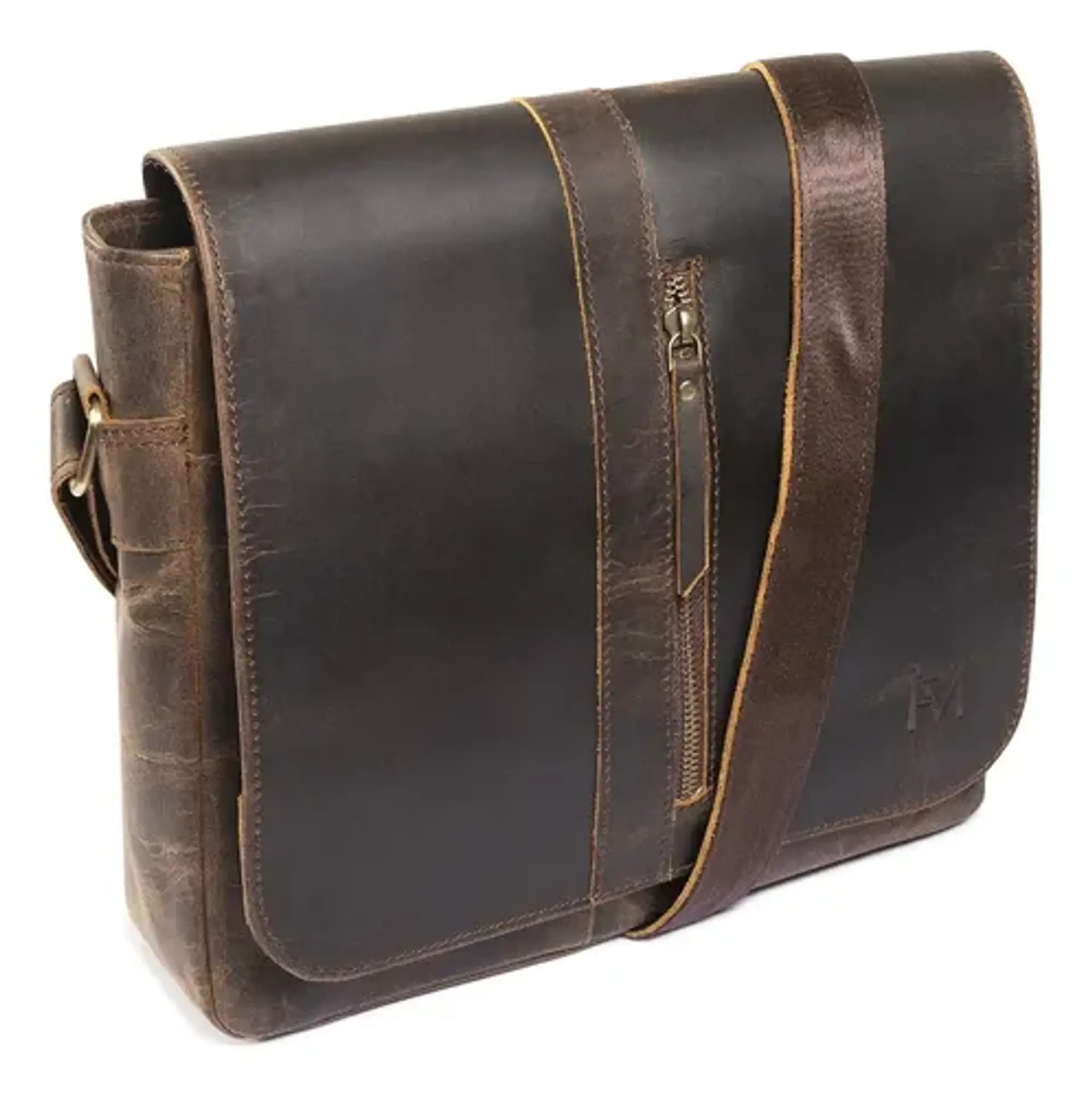 Bolso De Cuero Grueso Genuino Café Tipo Maletín Franz Mossi Color Marrón Oscuro 2