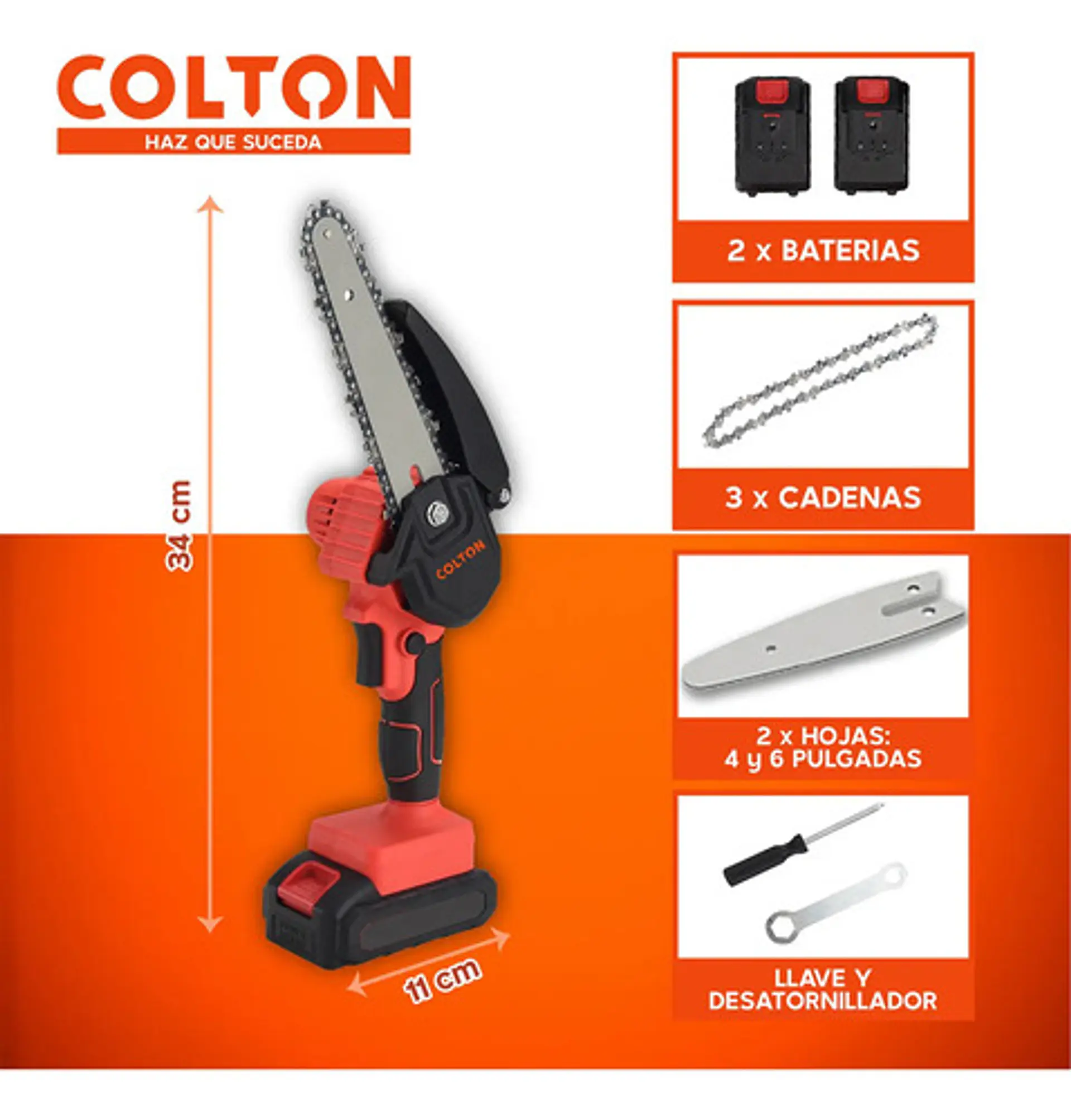 Sierra Eléctrica Multifuncional Colton Portatil 6 Pulgadas + 2 Baterías Recargables Negro 50 Hz/60 Hz 4