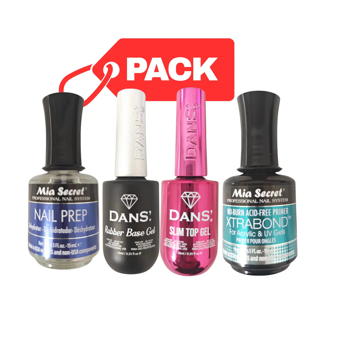 Xtrabond 15ml + Nail Prep 15ml + Base Rubber Clear 10ml + Slim Top 10ml 1